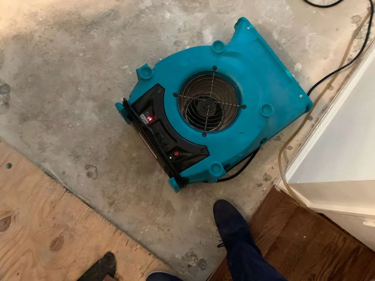 Air mover drying subfloor during Leak Detection & Repair in Bluefield